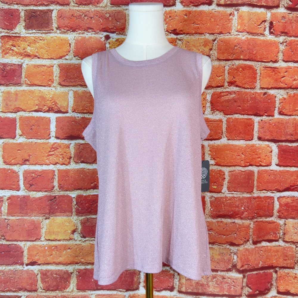 Vince Camuto Enchanted Dusty‎ Blush   Glitter Tank Top Size Large NWT